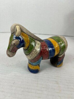 Colorful Mosaic South African Raku Art Pottery Zebra